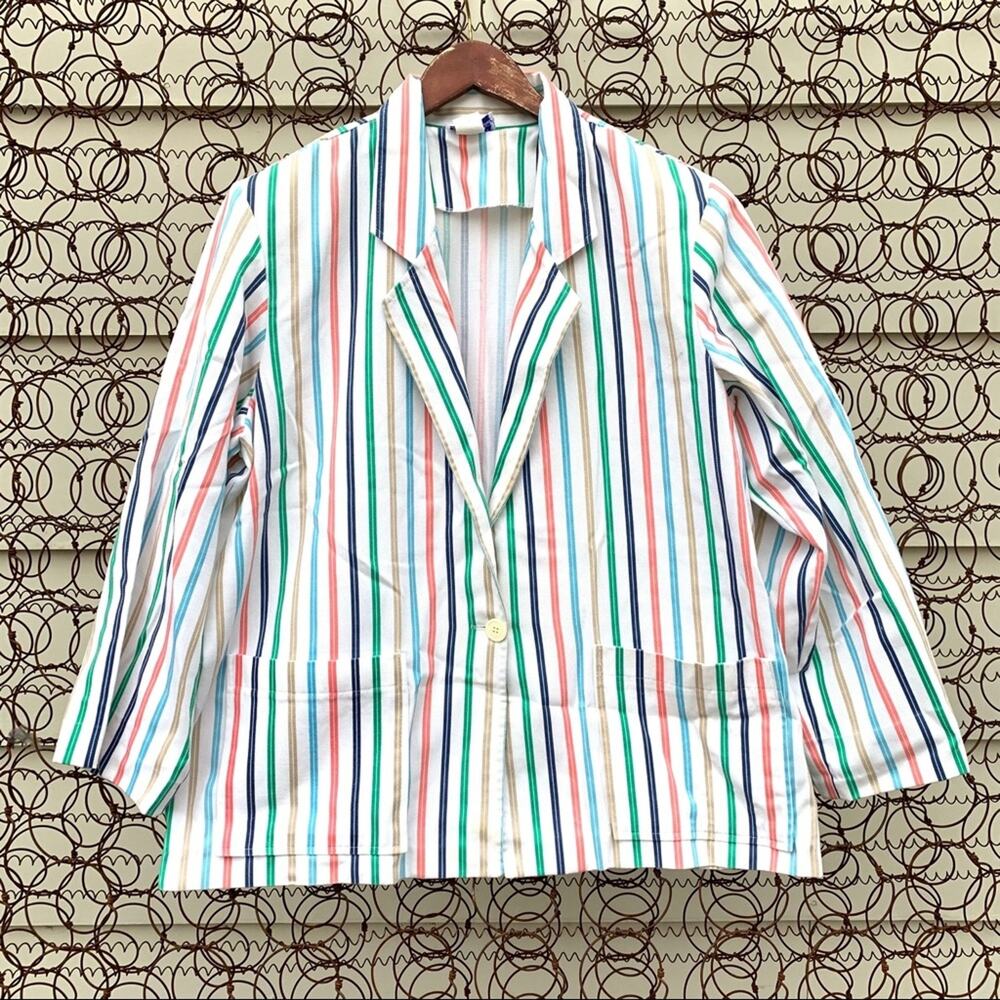 Vintage 80s 90s colorful striped blazer jacket